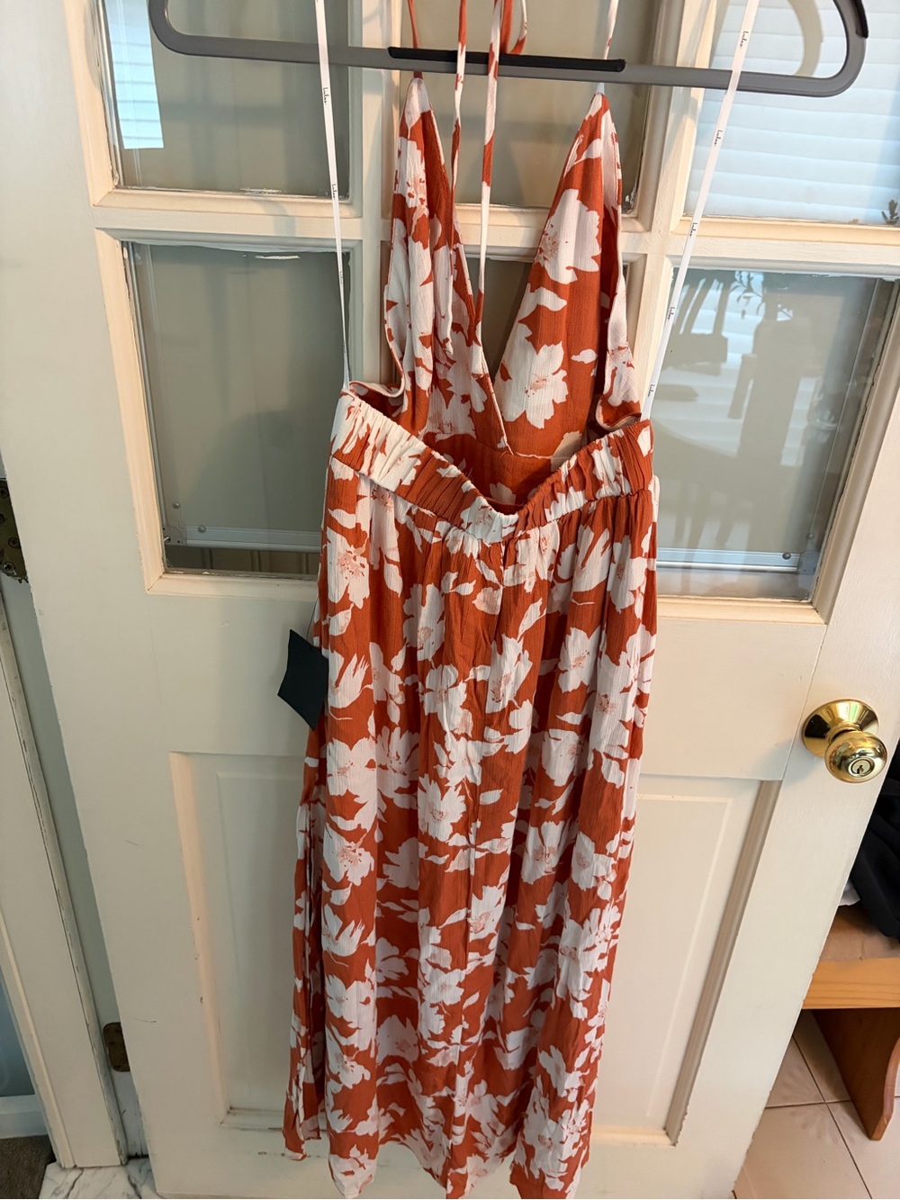 Lulu's Rust Orange Maxi Dress with White Floral Print